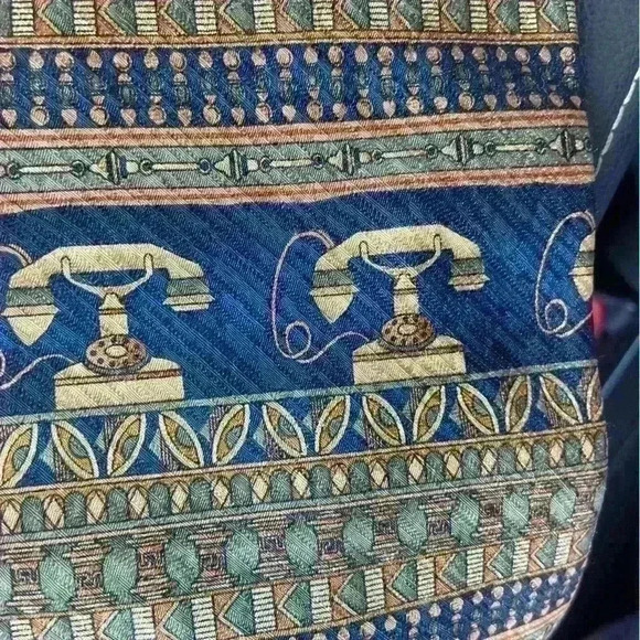 Daniel De Fasson Men’s Silk Tie Handmade Antique Telephone Design Classic Career - Picture 10 of 12